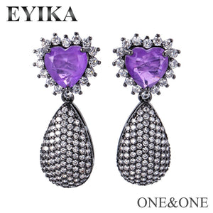 EYIKA Luxury Fusion Crystal Pear Stud Earring Heart Purple Crystal and White Micro Zircon Korean Earings Fashion Women Jewelry