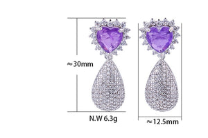 EYIKA Luxury Fusion Crystal Pear Stud Earring Heart Purple Crystal and White Micro Zircon Korean Earings Fashion Women Jewelry