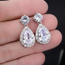 Load image into Gallery viewer, AIYANISHI 925 Sterling Silver Stud Earrings Created Sapphire Water Drop Pear Dangle Earrings for Women Wedding Party Jewelry