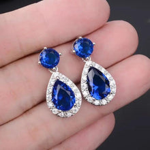 Load image into Gallery viewer, AIYANISHI 925 Sterling Silver Stud Earrings Created Sapphire Water Drop Pear Dangle Earrings for Women Wedding Party Jewelry