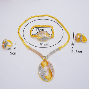 African Jewellery Charm Necklace Earrings Dubai Gold Jewelry Sets for Women Wedding Bridal Bracelet Ring Crystal Jewlery Set