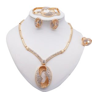 African Jewellery Charm Necklace Earrings Dubai Gold Jewelry Sets for Women Wedding Bridal Bracelet Ring Crystal Jewlery Set