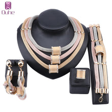 Load image into Gallery viewer, Dubai Gold Colorful Jewelry Sets For Women Choker Necklace Ring Charm Earrings Bangle African Wedding Bridal Jewelry Set