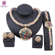 Load image into Gallery viewer, African Jewelry Charm Colorful Crystal Necklace Earring Dubai Gold Jewelry Sets For Women Bridal Party Bracelet Ring Set