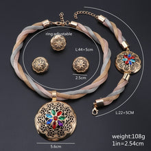 Load image into Gallery viewer, African Jewelry Charm Colorful Crystal Necklace Earring Dubai Gold Jewelry Sets For Women Bridal Party Bracelet Ring Set