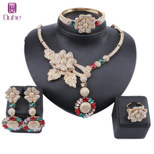 Load image into Gallery viewer, African Jewelry Charm Crystal Necklace Earrings Dubai Gold Jewelry Sets for Women Wedding Bridal Bracelet Ring Jewelry Set