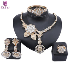 Load image into Gallery viewer, African Jewelry Charm Crystal Necklace Earrings Dubai Gold Jewelry Sets for Women Wedding Bridal Bracelet Ring Jewelry Set