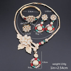 African Jewelry Charm Crystal Necklace Earrings Dubai Gold Jewelry Sets for Women Wedding Bridal Bracelet Ring Jewelry Set