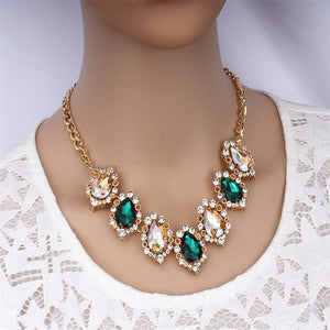 Dubai Green Crystal Big Necklace Bridal Jewelry African Charm Women Stud Earrings Wedding Gift Fashion Jewelry Sets