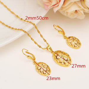 New dubai india gold color Luxurious Fashion african  flower jewelry Set women girls charms pendant necklace earrings gift