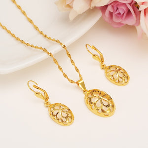 New dubai india gold color Luxurious Fashion african  flower jewelry Set women girls charms pendant necklace earrings gift