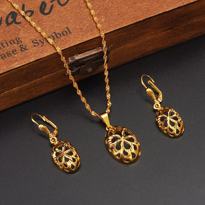 New dubai india gold color Luxurious Fashion african  flower jewelry Set women girls charms pendant necklace earrings gift