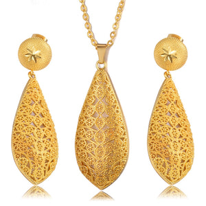 Dubai India Gold Women wedding girl Necklace Earrings Pendant Jewelry Sets Nigerian African Ethiopia Party DIY charms gift ws37