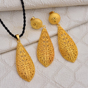 Dubai India Gold Women wedding girl Necklace Earrings Pendant Jewelry Sets Nigerian African Ethiopia Party DIY charms gift ws37