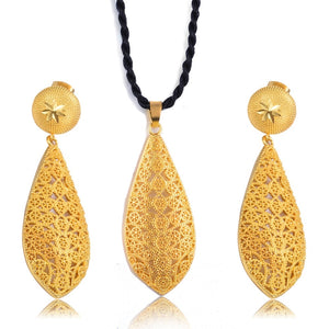 Dubai India Gold Women wedding girl Necklace Earrings Pendant Jewelry Sets Nigerian African Ethiopia Party DIY charms gift ws37