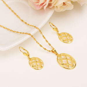 Dubai India Gold Women wedding gfirls  Necklace Earrings Pendant Jewelry Sets Nigerian African Ethiopia Party DIY charms gift