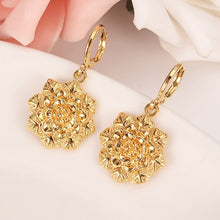 Load image into Gallery viewer, gold  Ethiopian Dubai India  Flower jewelry set Jewelry Pendant Chain Earrings African Bride Wedding Flower Bijoux gifts charm