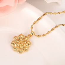 Load image into Gallery viewer, gold  Ethiopian Dubai India  Flower jewelry set Jewelry Pendant Chain Earrings African Bride Wedding Flower Bijoux gifts charm