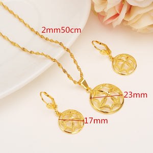 Dubai India Gold Women wedding gfirls  Necklace Earrings Pendant Jewelry Sets Nigerian African Ethiopia Party DIY charms gift