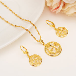 Dubai India Gold Women wedding gfirls  Necklace Earrings Pendant Jewelry Sets Nigerian African Ethiopia Party DIY charms gift