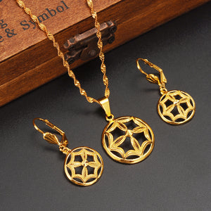 Dubai India Gold Women wedding gfirls  Necklace Earrings Pendant Jewelry Sets Nigerian African Ethiopia Party DIY charms gift