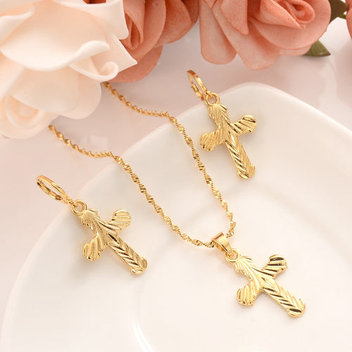 Gold Dubai india Vintage African heart cross Sets for Women Fashion Square Charms Necklace Earrings Wedding Jewelry Sets Gift