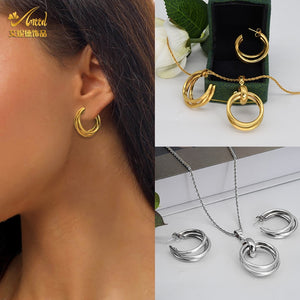 ANIID Matching Set Necklace Earrings Jewelry Women Wedding Bride Trendy Ethiopian Gold Luxury Charm African Brazilian Dubai 2021