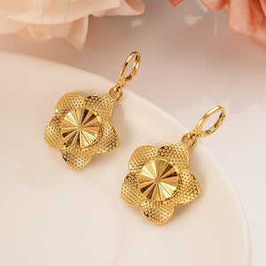 New dubai india gold Luxurious Fashion african flower jewelry Set women girls charms pendant necklace earrings wedding partygift