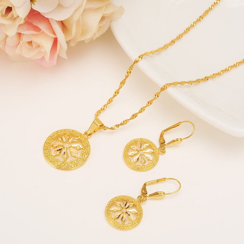 Dubai India Gold Women wedding gfirls  Necklace Earrings Pendant Jewelry Sets Nigerian African Ethiopia Party DIY charms gift