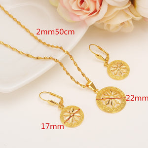 Dubai India Gold Women wedding gfirls  Necklace Earrings Pendant Jewelry Sets Nigerian African Ethiopia Party DIY charms gift