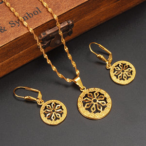 Dubai India Gold Women wedding gfirls  Necklace Earrings Pendant Jewelry Sets Nigerian African Ethiopia Party DIY charms gift