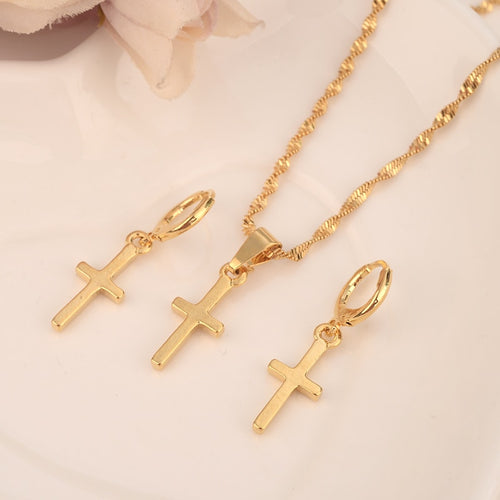 Gold Dubai india Vintage African heart cross Sets for Women Fashion Square Charms Necklace Earrings Wedding Jewelry Sets Gift