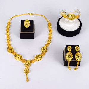 2021 Fashion African Nigerian Ring Pendant Bracelet Jewelry Charm Necklace Earrings Dubai Gold Sets for Women Wedding Bridal