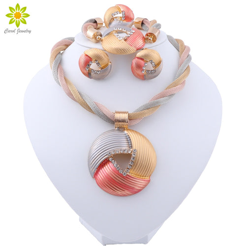 African Jewelry Charm Necklace Earrings Dubai Gold ColorJewelry Sets for Women Wedding Bridal Pendant Jewelry Set 20 Style