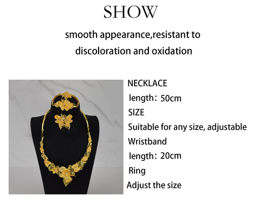 2021 Fashion African Nigerian Ring Pendant Bracelet Jewelry Charm Necklace Earrings Dubai Gold Sets for Women Wedding Bridal