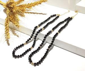 Lii Ji 4x6mm Black Spinel Natural Stone Sparkling Beaded Necklace American 14K Gold Filled Necklace 40+5cm Two Style Can Choose