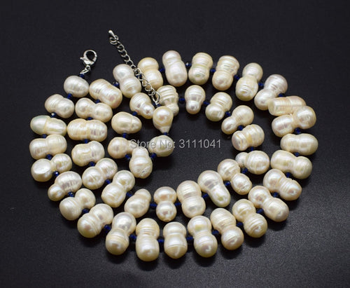 freshwater pearl NECKLACE  WHITE FALT baroque 54CM  wholesale nature beads FPPJ blue SPINEL  ROUND