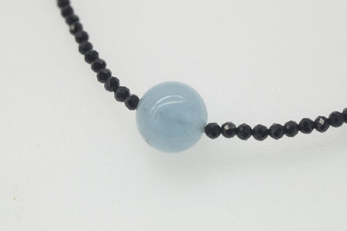 Aquamarine blue round 12mm and black spinel chocker necklace  16.5inch  wholesale beads nature FPPJ woman 2018