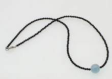 Load image into Gallery viewer, Aquamarine blue round 12mm and black spinel chocker necklace  16.5inch  wholesale beads nature FPPJ woman 2018