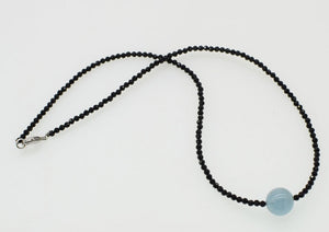 Aquamarine blue round 12mm and black spinel chocker necklace  16.5inch  wholesale beads nature FPPJ woman 2018