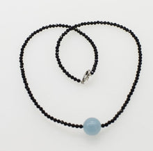 Load image into Gallery viewer, Aquamarine blue round 12mm and black spinel chocker necklace  16.5inch  wholesale beads nature FPPJ woman 2018