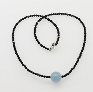 Aquamarine blue round 12mm and black spinel chocker necklace  16.5inch  wholesale beads nature FPPJ woman 2018