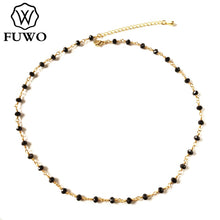 Load image into Gallery viewer, FUWO Handmade Black Spinels 3.5mm Brass Necklaces High Quality Anti-Tarnish Black Crystal Beaded Chains For Jewelry Making NC014