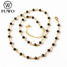 Load image into Gallery viewer, FUWO Handmade Black Spinels 3.5mm Brass Necklaces High Quality Anti-Tarnish Black Crystal Beaded Chains For Jewelry Making NC014