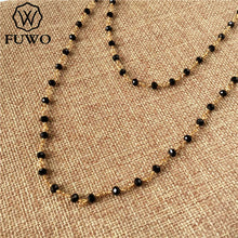 Load image into Gallery viewer, FUWO Handmade Black Spinels 3.5mm Brass Necklaces High Quality Anti-Tarnish Black Crystal Beaded Chains For Jewelry Making NC014