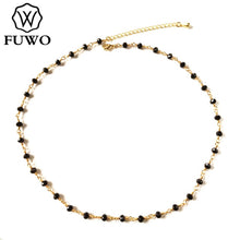 Load image into Gallery viewer, FUWO Handmade Black Spinels 3.5mm Brass Necklaces High Quality Anti-Tarnish Black Crystal Beaded Chains For Jewelry Making NC014