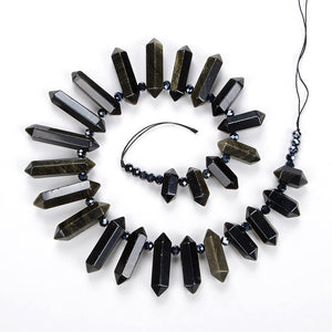 Natural Gold Obsidian Crystal Quartz Strand Rough Pointed Pendant Beads for Necklace Earrings Spinel Stone Sunlight