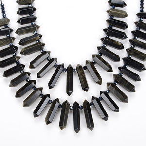 Natural Gold Obsidian Crystal Quartz Strand Rough Pointed Pendant Beads for Necklace Earrings Spinel Stone Sunlight