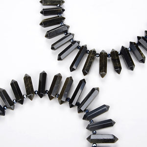 Natural Gold Obsidian Crystal Quartz Strand Rough Pointed Pendant Beads for Necklace Earrings Spinel Stone Sunlight