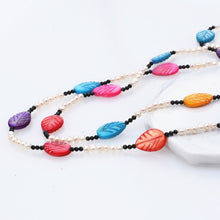 Load image into Gallery viewer, Free shipping 35 inch single row mix color mother of pearl leaf tiny spinel real natural pearl beads sweater necklace for women